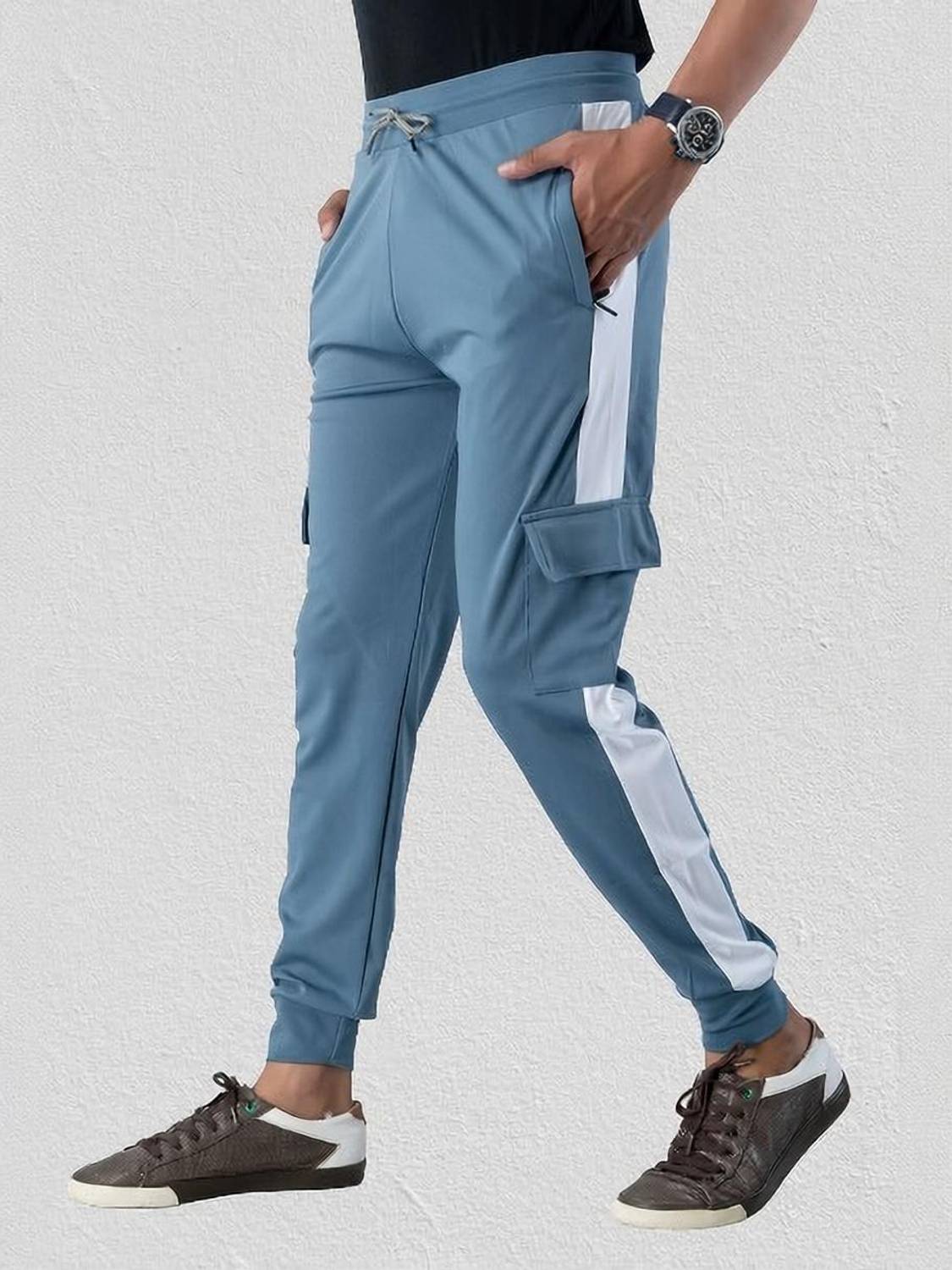 9LKHA Striped Men Blue Track Pants