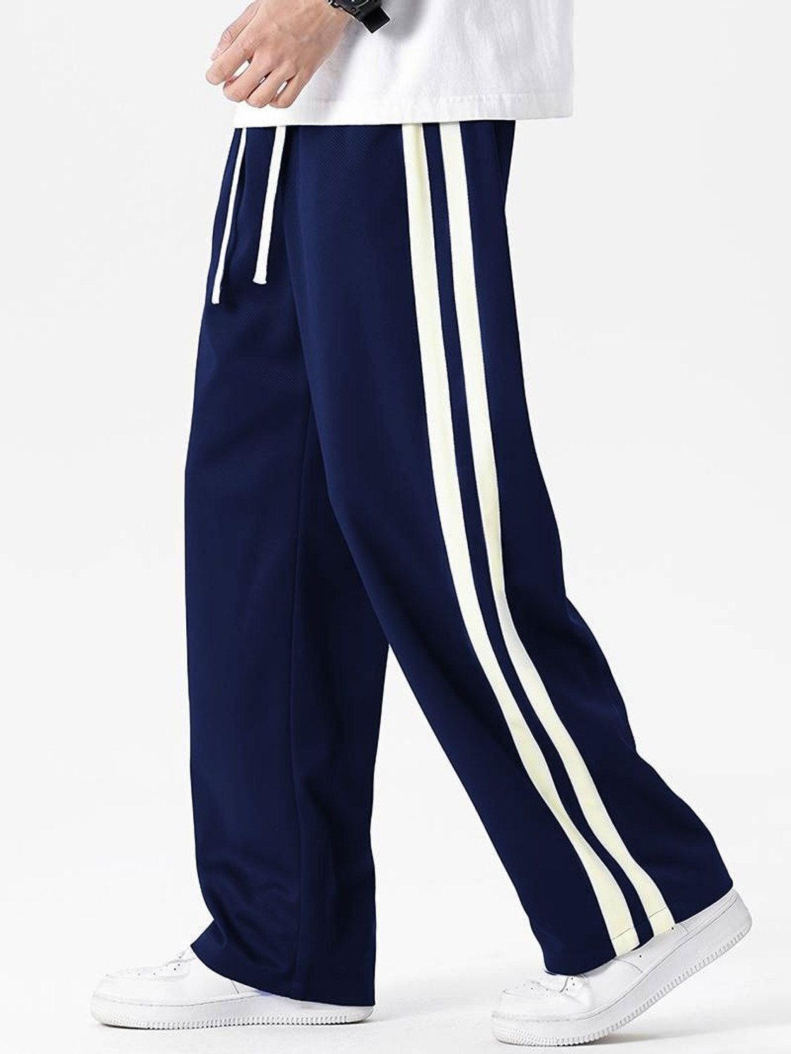 Image of DL Fashion Striped Men Blue Track Pants