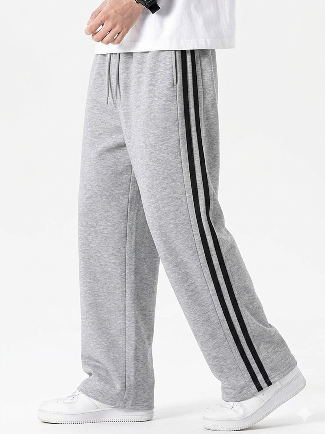 Image of FLYcollection Striped Men Grey Track Pants