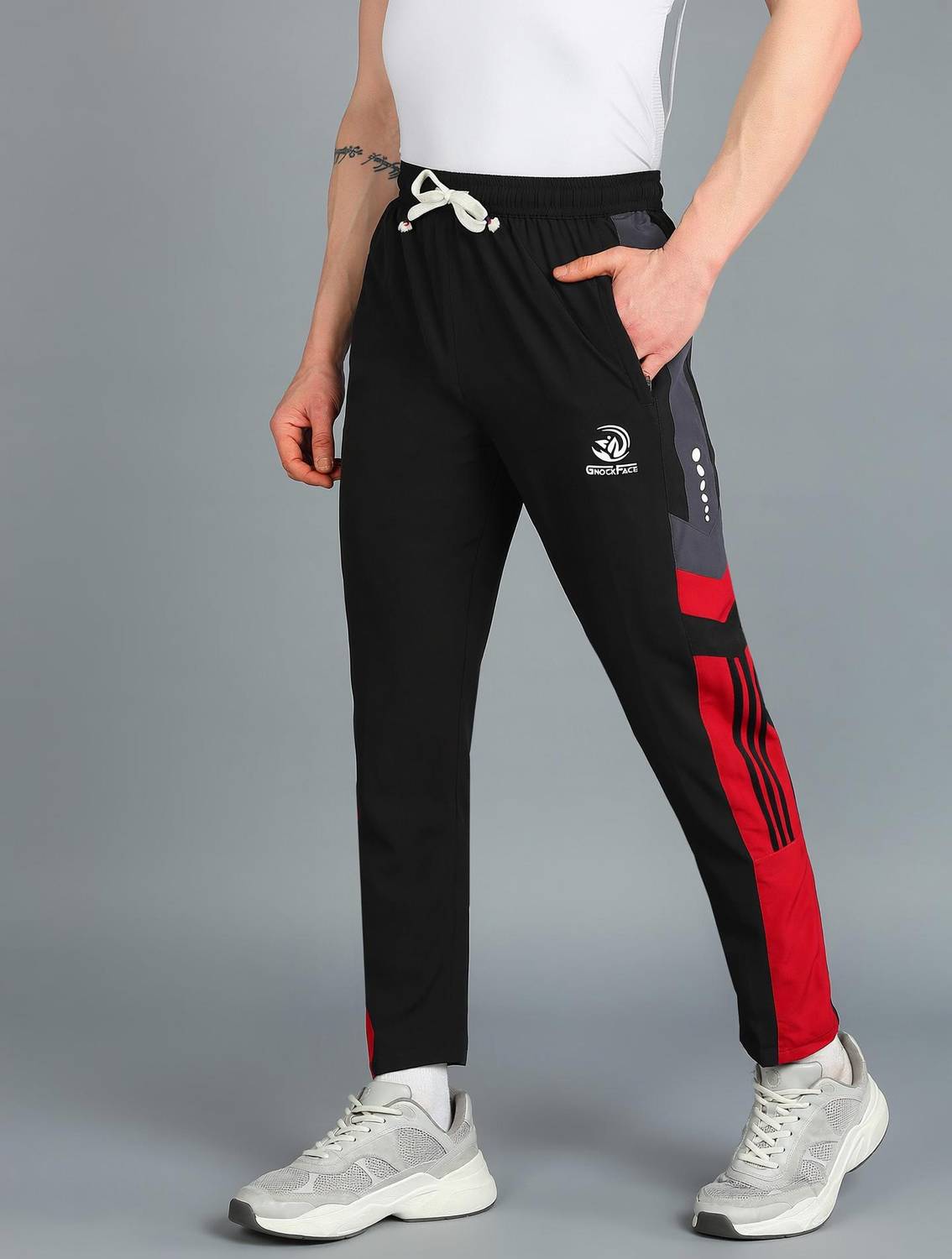 GNOCKFACE Men's Printed Self Design Black Track Pants - Image 1