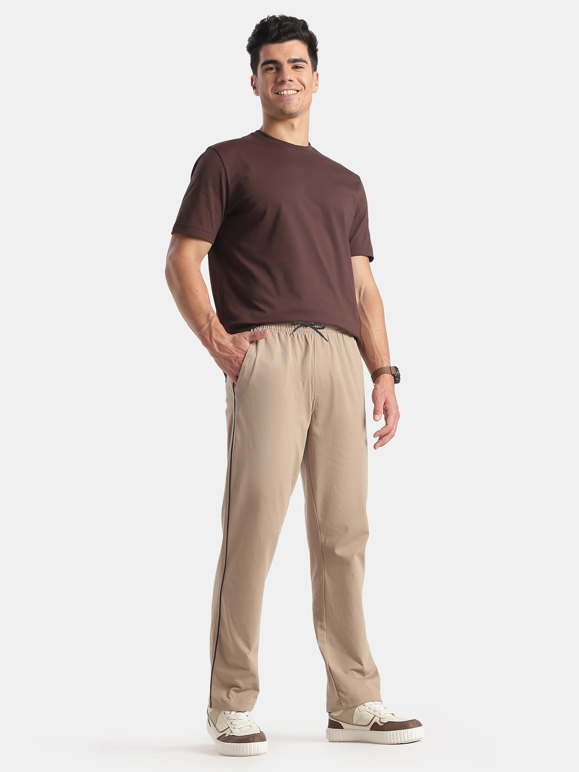 Image of JOCKEY 9500 Super Combed Cotton Rich Solid Men Beige Track Pants