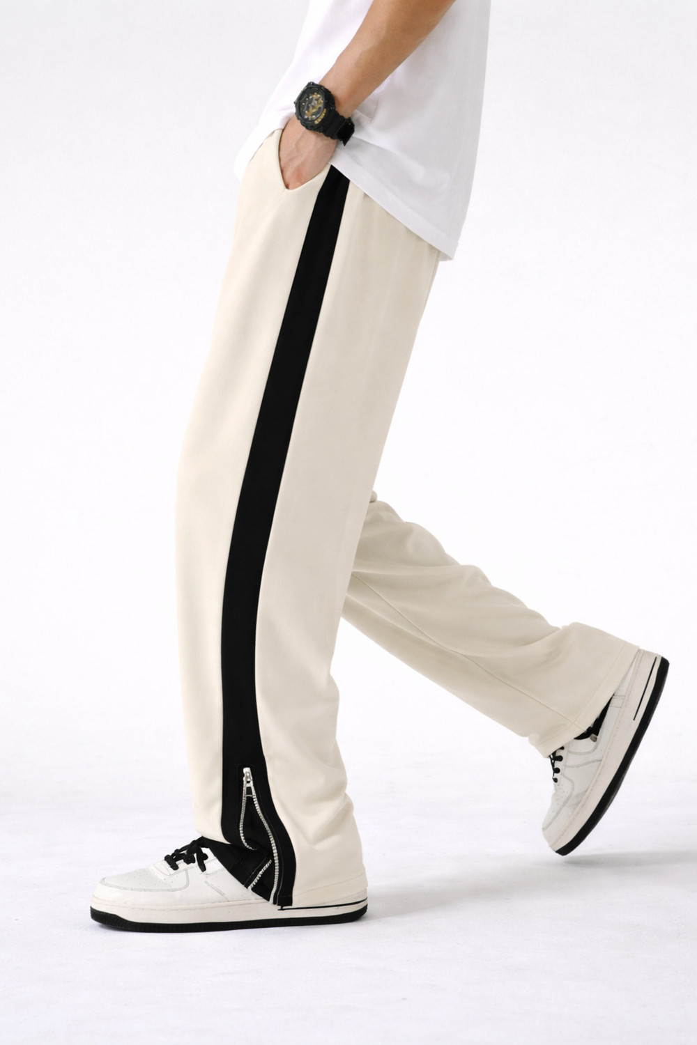 Image of Vontade Striped Men Beige Track Pants
