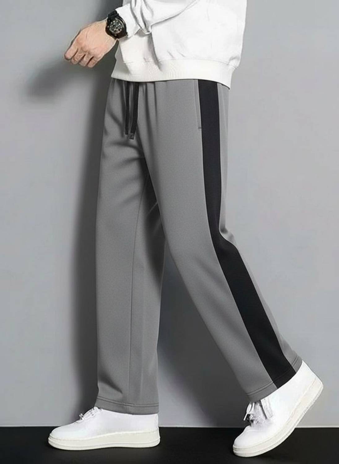 yanexa Men Black, Grey Striped Track Pants Pack of 2 - Image 3