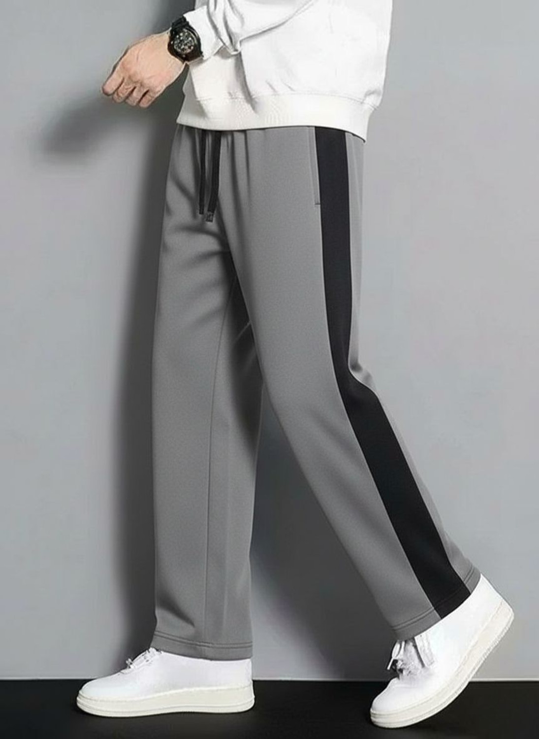 Image of Vcloths Solid, Striped Men Black, Grey Track Pants