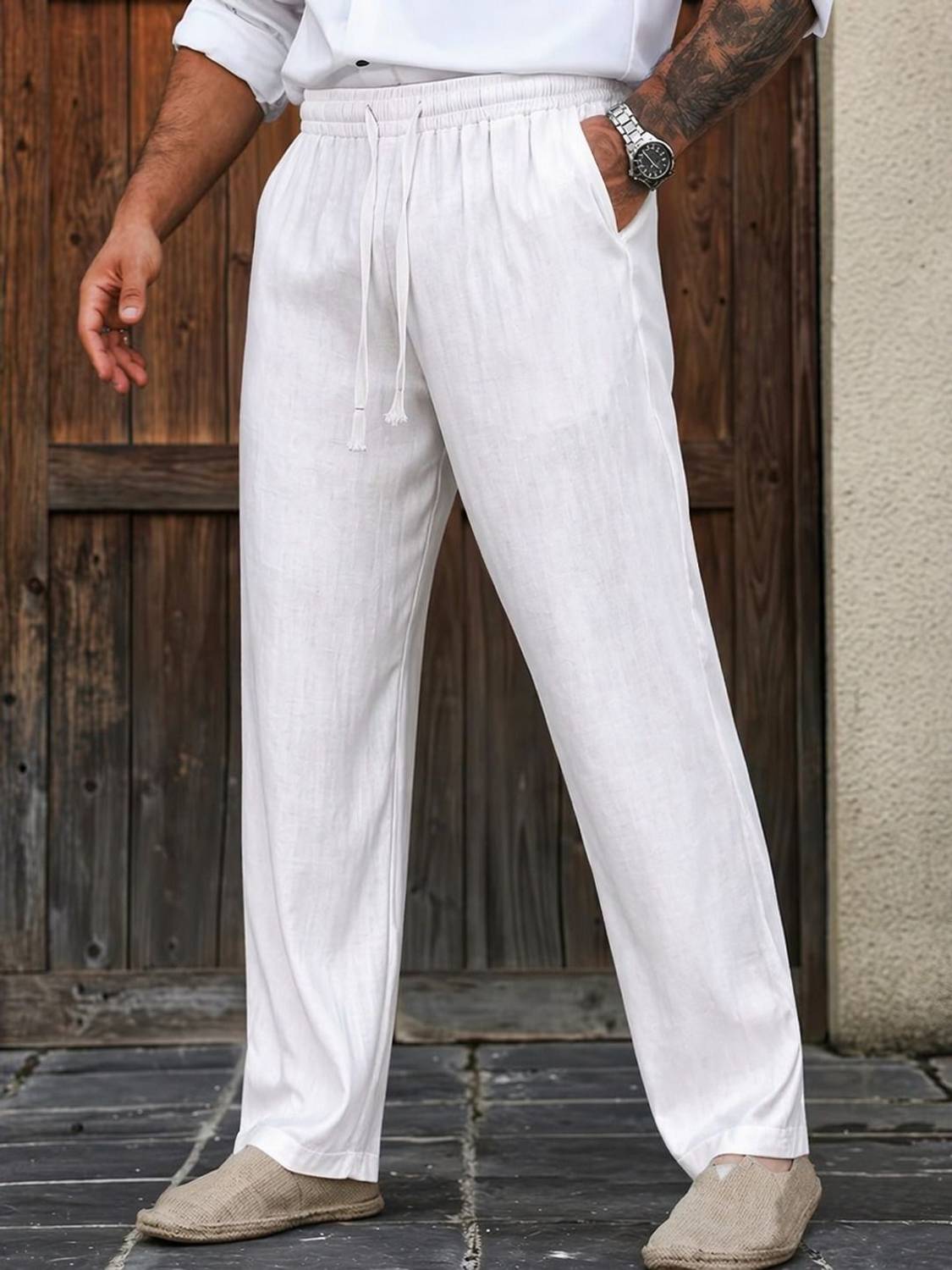 COMBRAIDED Men Comfort Fit White Polyester Trousers - Image 4