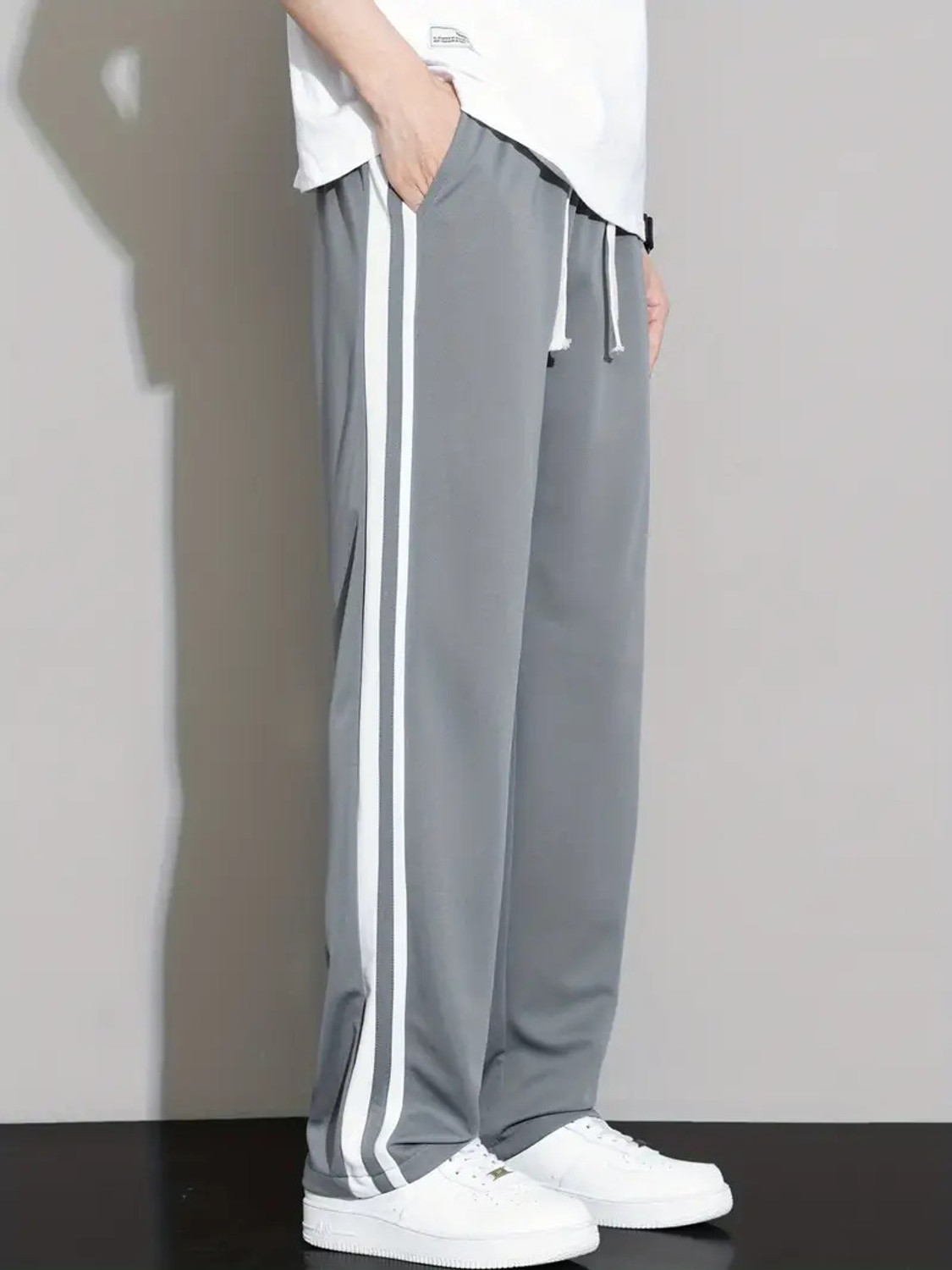Image of JexPuti Striped Men Grey Track Pants