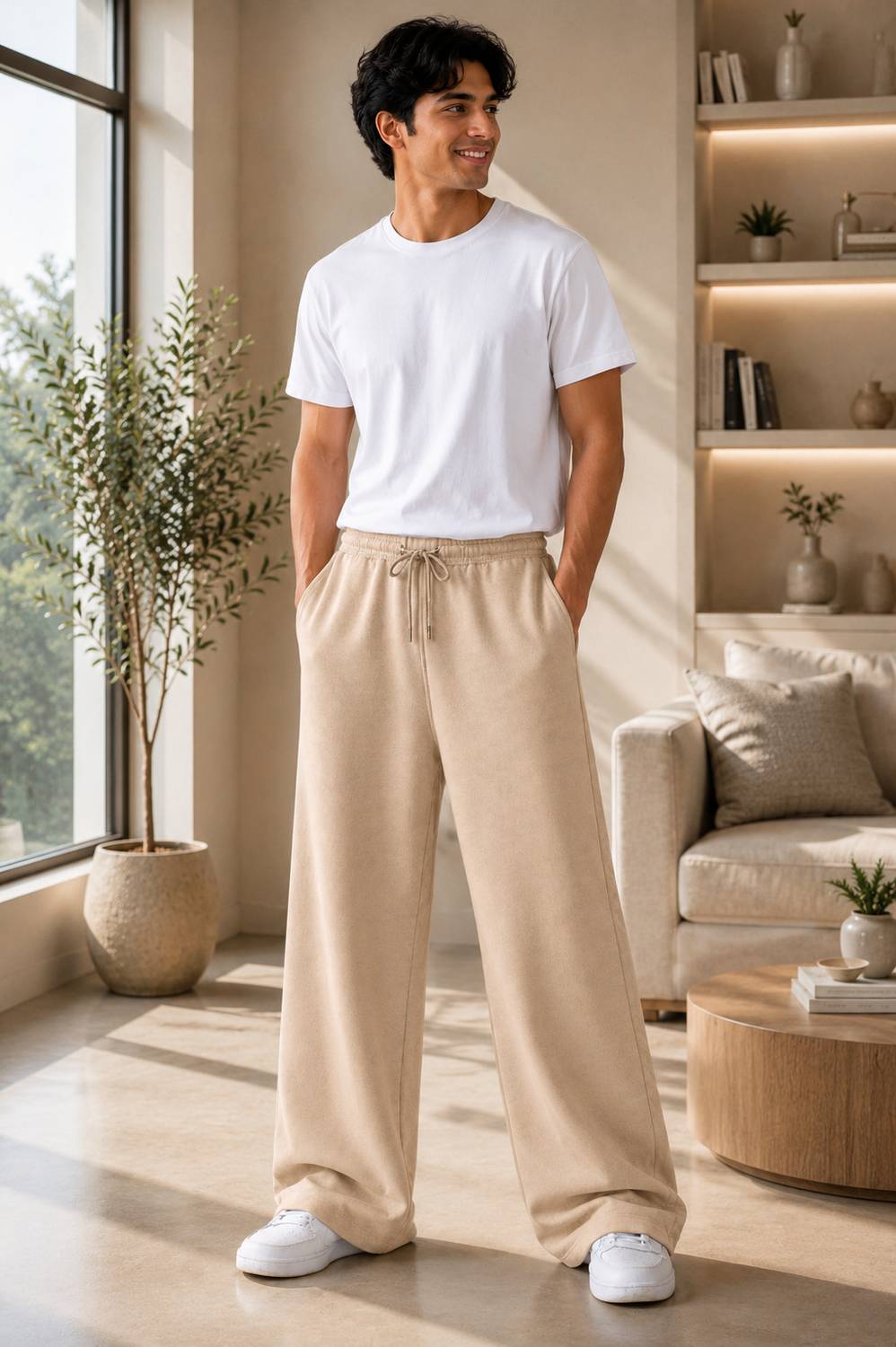 Sanvali Men's Solid Beige Track Pants - Image 5