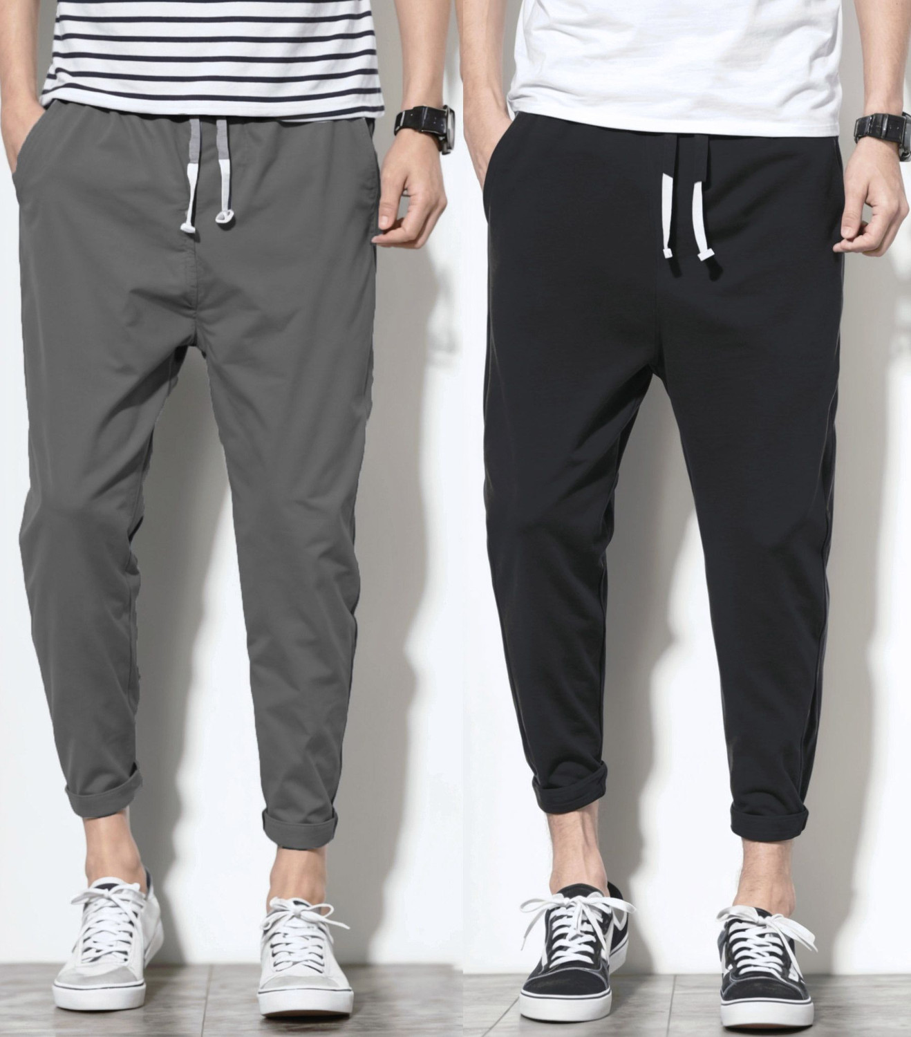 Image of Duooble Solid Men Grey, Black Track Pants