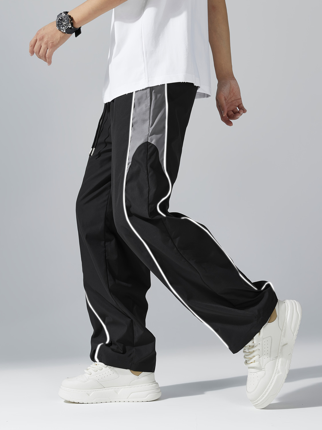 Image of QUTUN Solid, Striped Men Black Track Pants