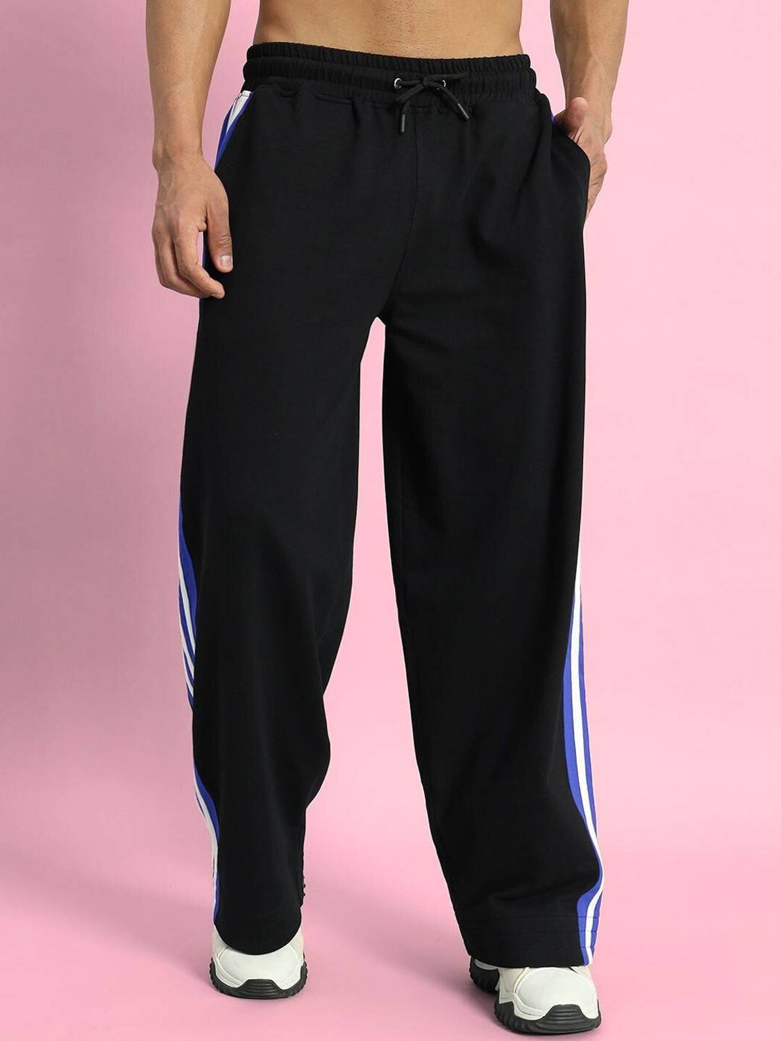 Wanchha Men Blue Solid Striped Track Pants - Image 5