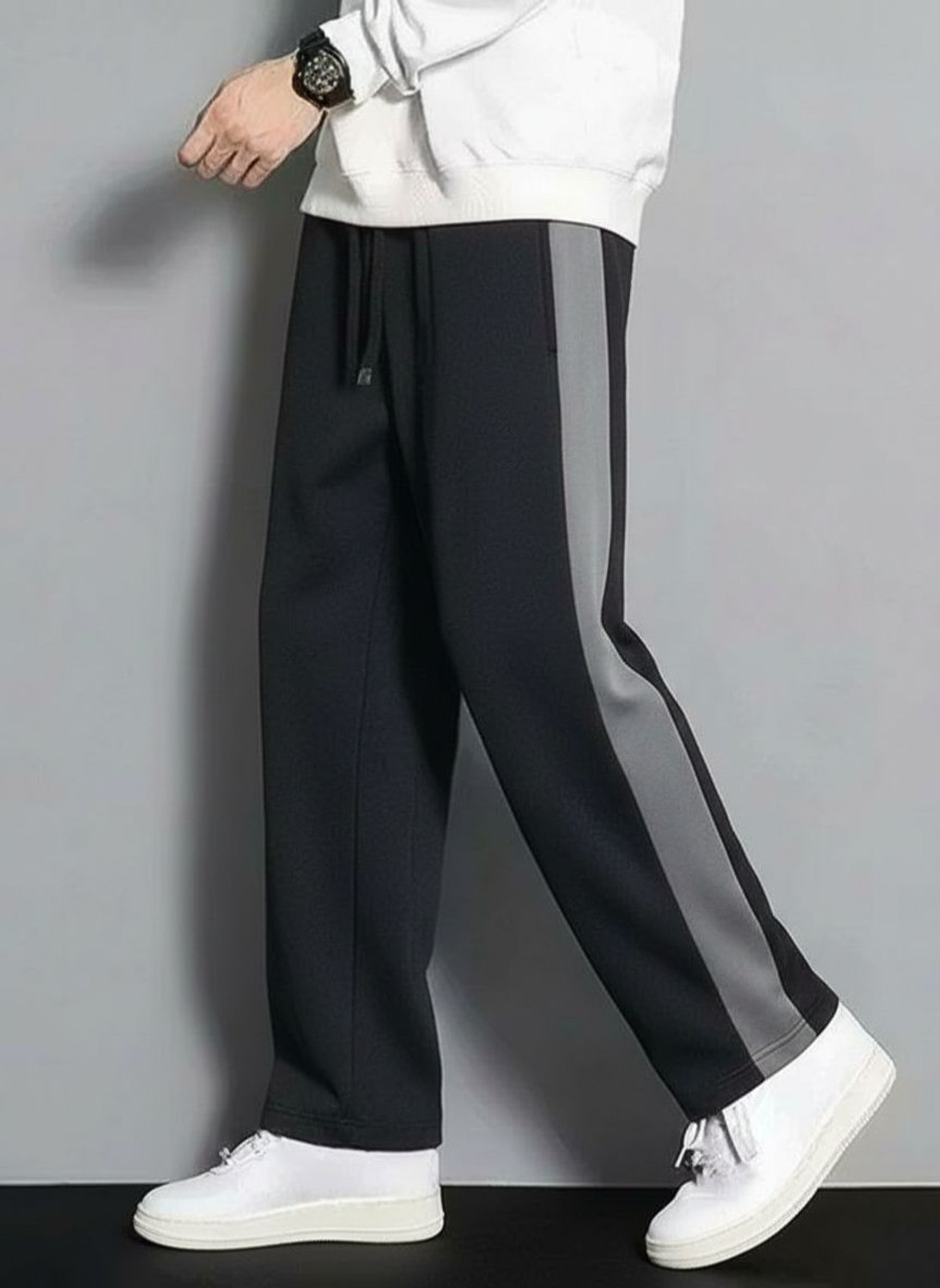 Image of Vcloths Solid, Striped Men Black, Grey Track Pants