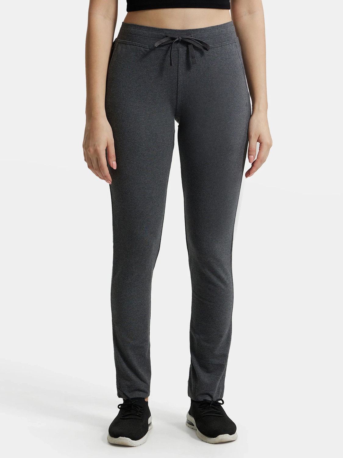 Image of JOCKEY 1301 Super Combed Cotton Elastane Stretch Solid Women Grey Track Pants