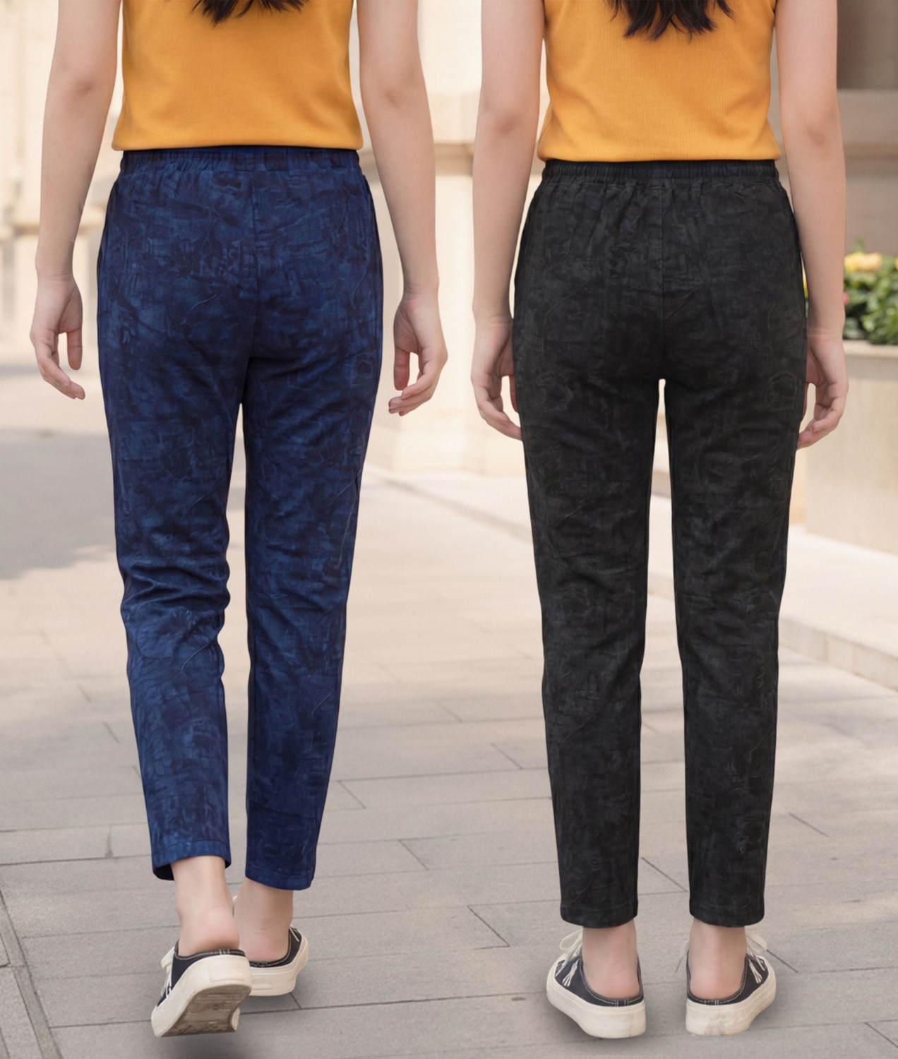 Image of Guide Printed Women Black, Dark Blue Track Pants