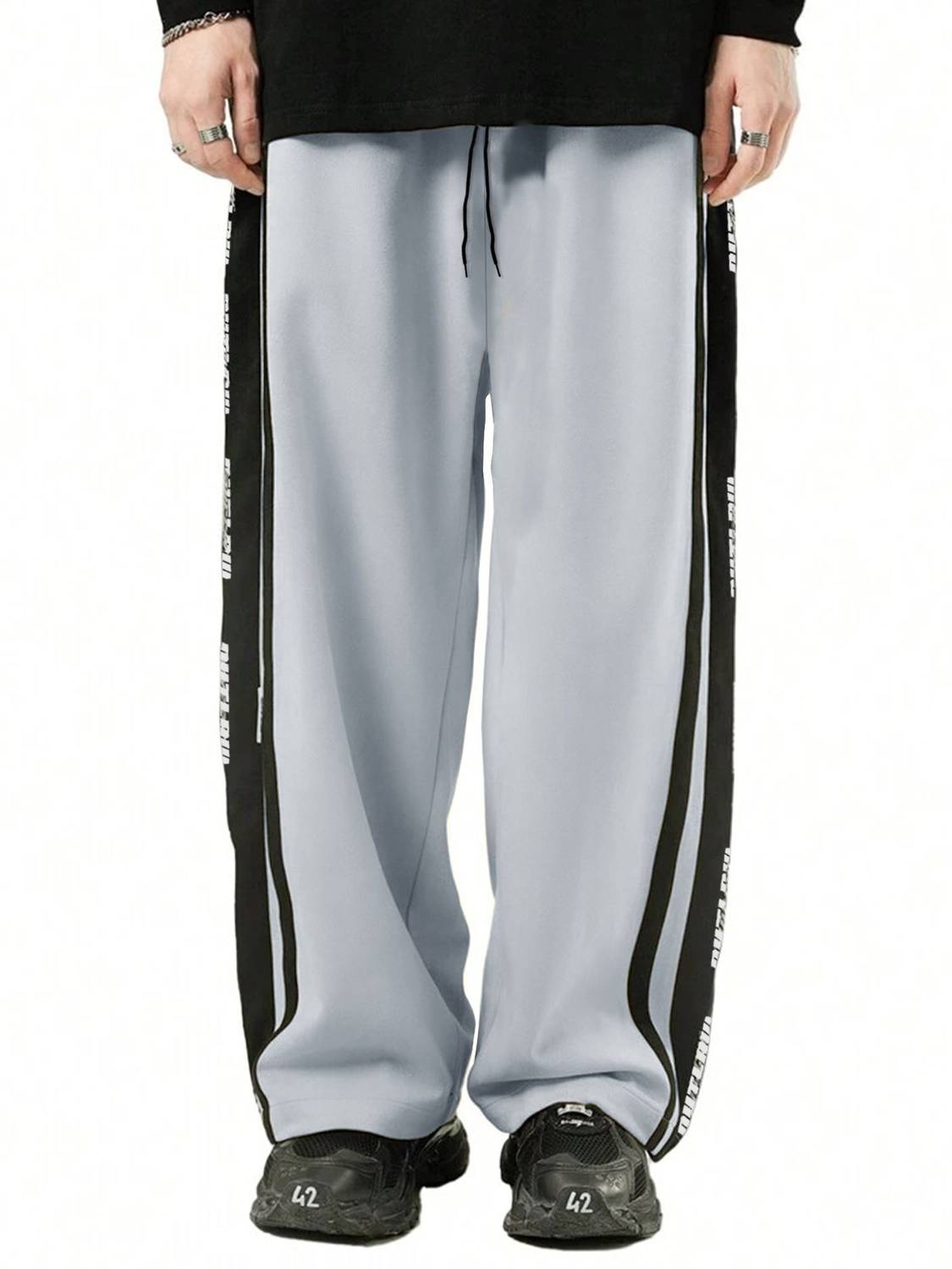 Jump Cuts Striped Men Grey, Black Track Pants - Image 3