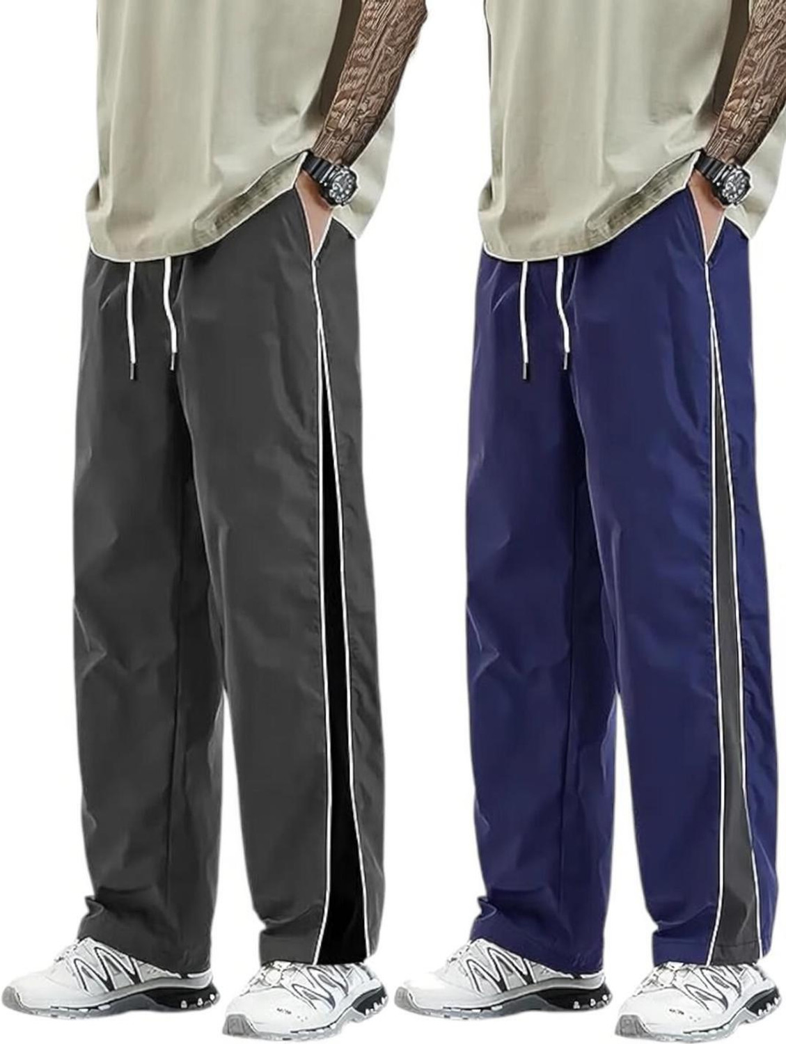Image of Fabitto Striped Men Grey, Blue Track Pants