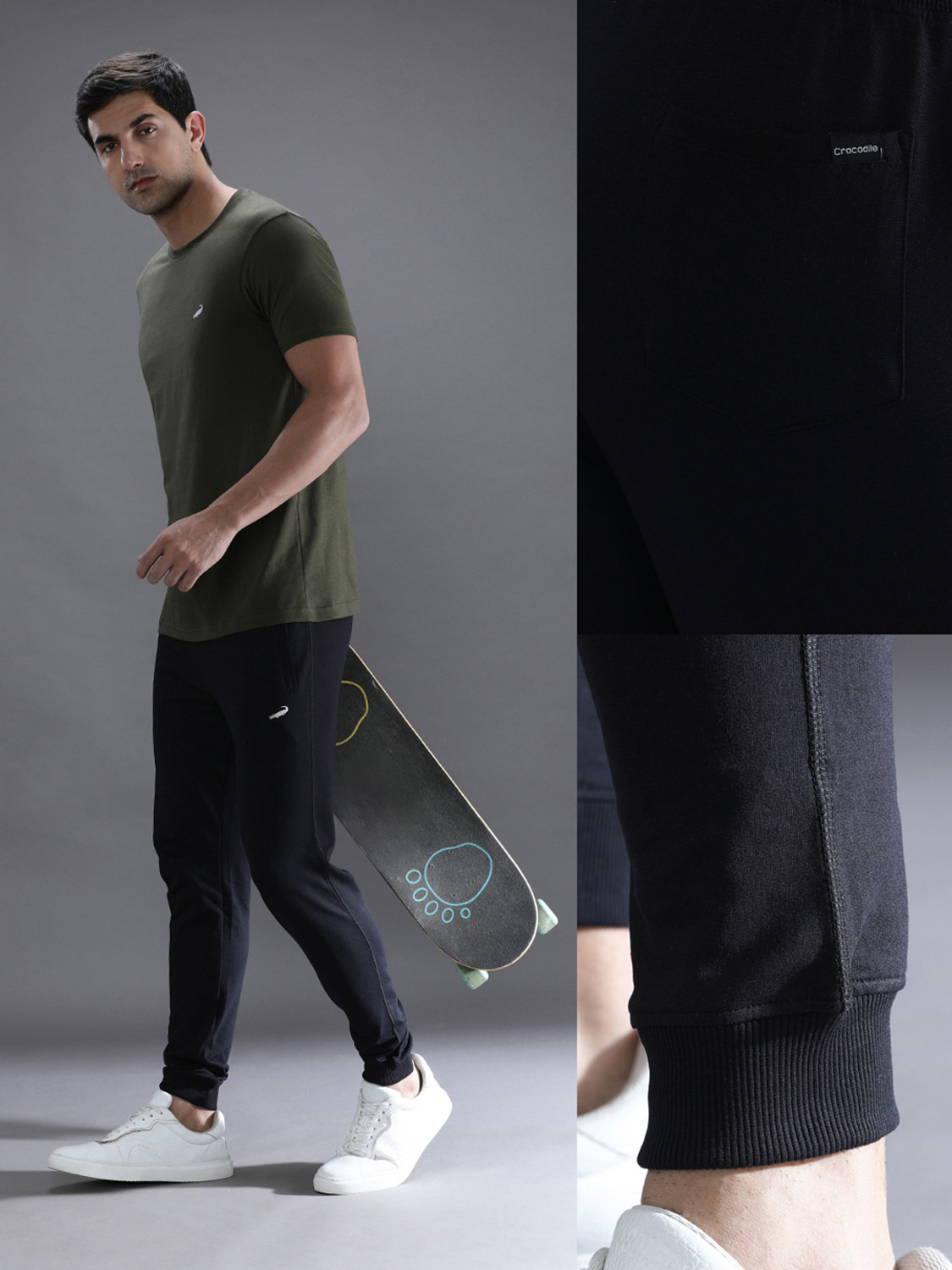 Image of CROCODILE Solid Men Black Track Pants
