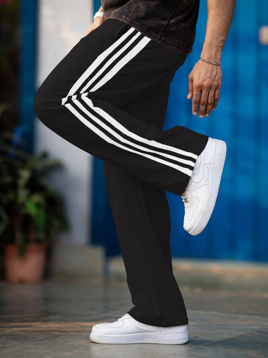FOXTER Black Men's Striped Track Pants - Image 2