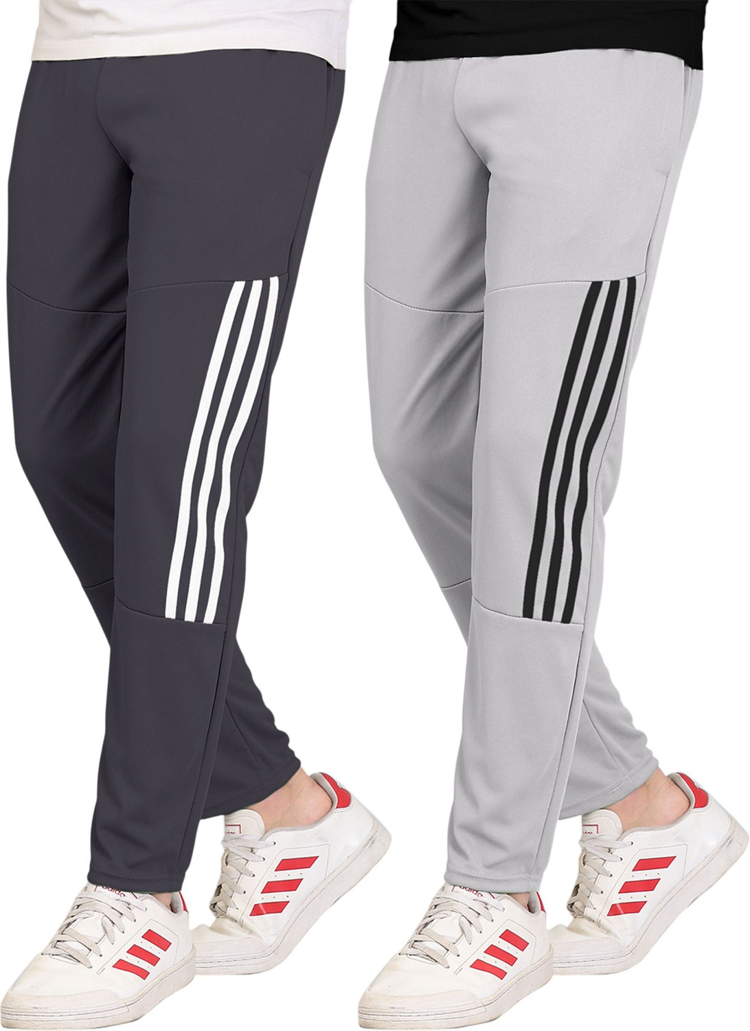 Image of GAJVU Striped Men Grey, Black, White Track Pants