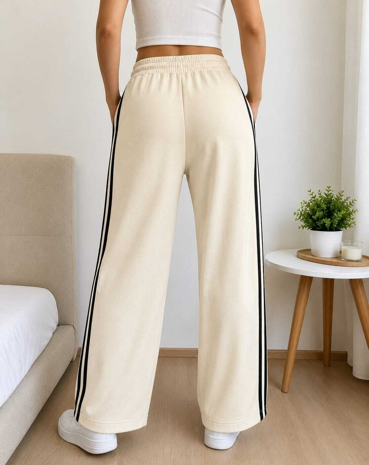 Image of New Zara Creation Striped Men Beige Track Pants