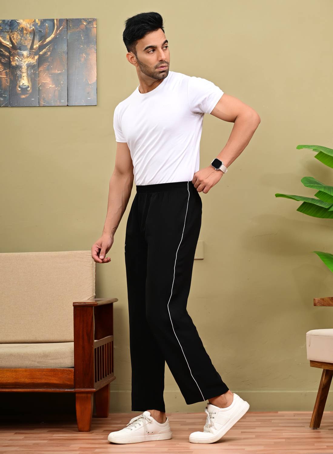 ISSUE TEXTILES Striped Men Black Track Pants - Buy ISSUE TEXTILES