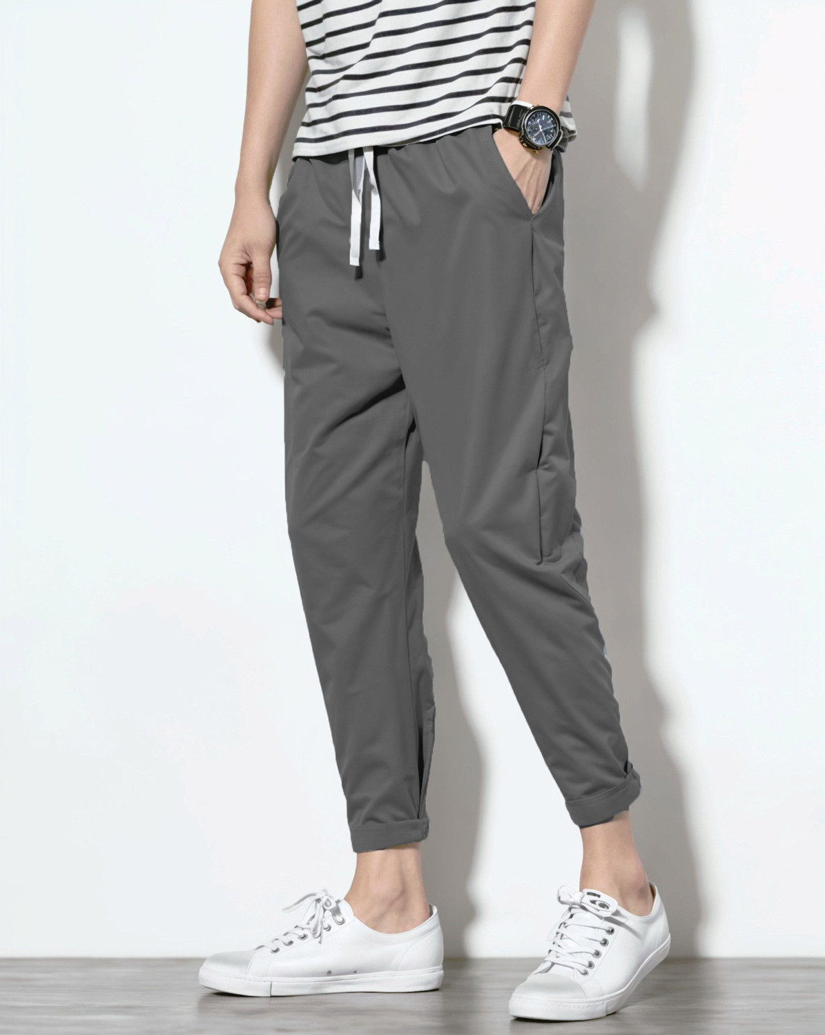 Image of Duooble Solid Men Grey, Black Track Pants