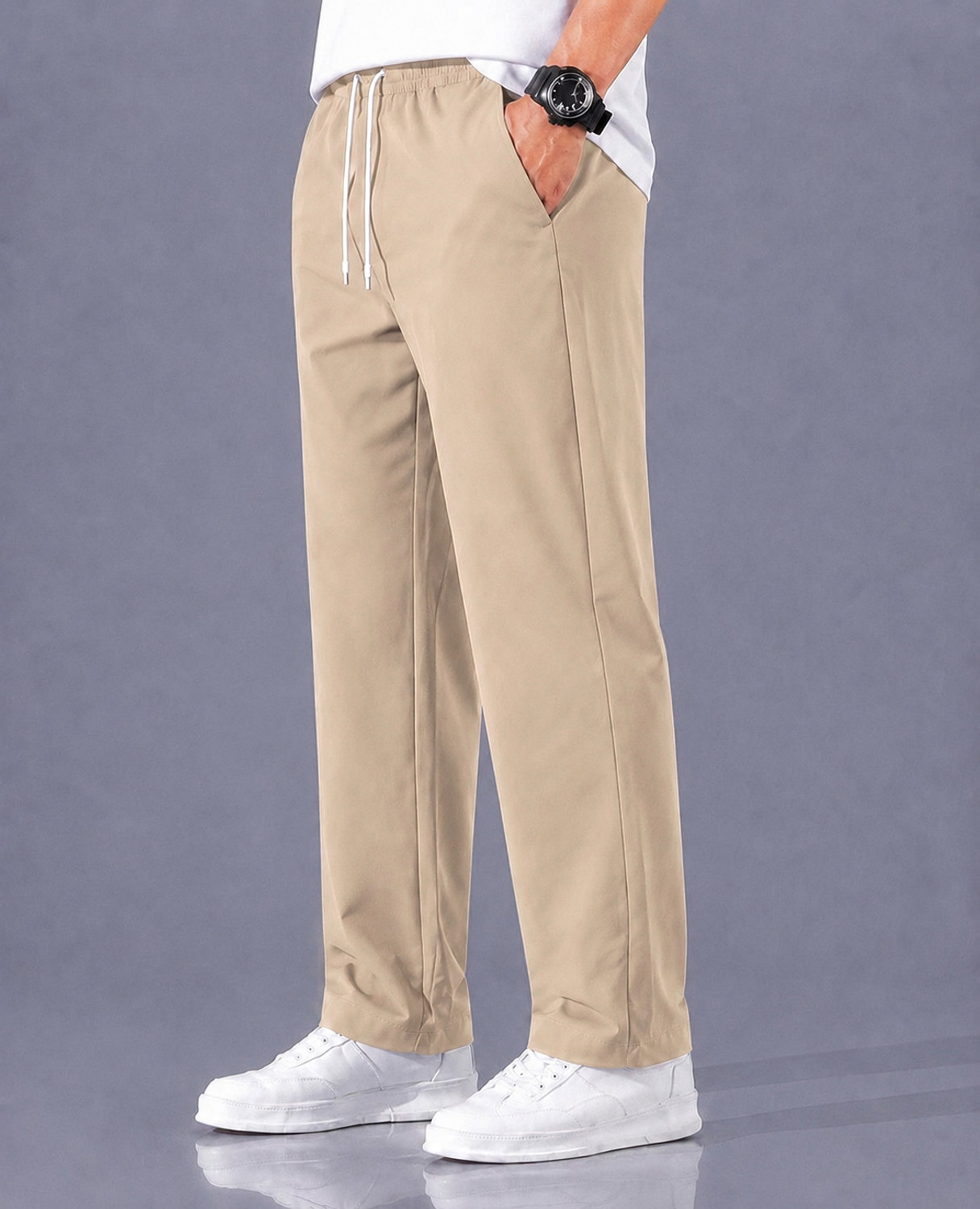 Image of SK Clasy Pack of 2 Men Solid Beige, Black Track Pants
