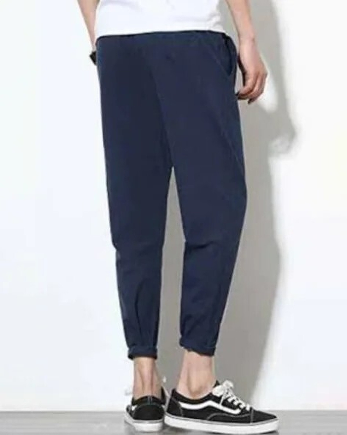 Image of POPLENS Solid Men Black, Dark Blue Track Pants