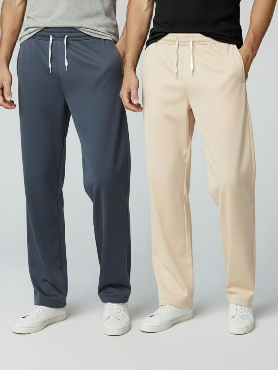 Image of INDICLUB Loose Fit Men Grey, Beige Trousers