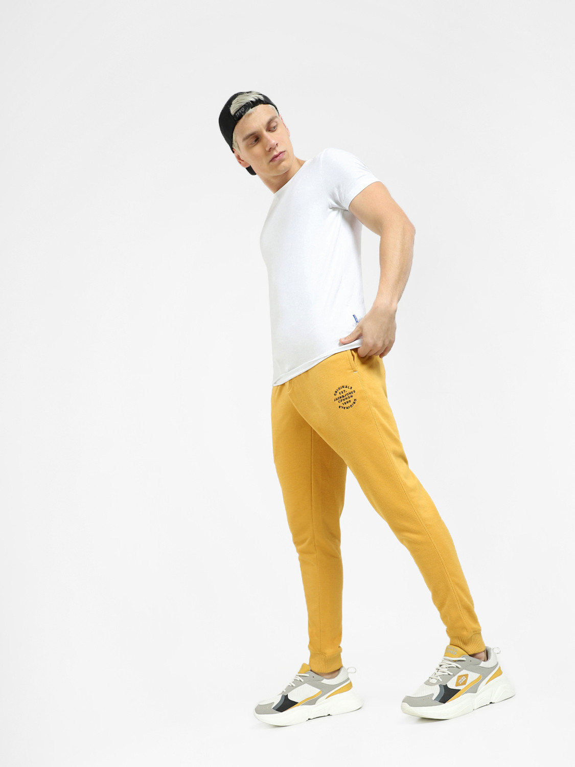 JACK & JONES Solid Men Yellow Track Pants