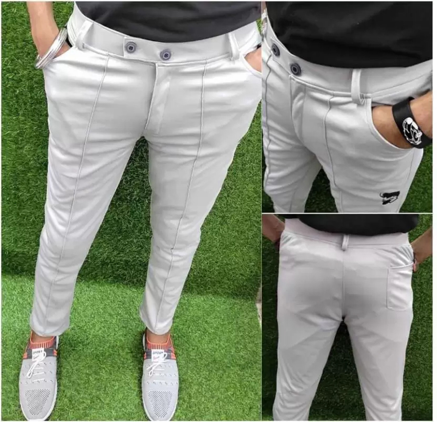 Image of A1 SQUARE Men Regular Fit Grey Lycra Blend Trousers
