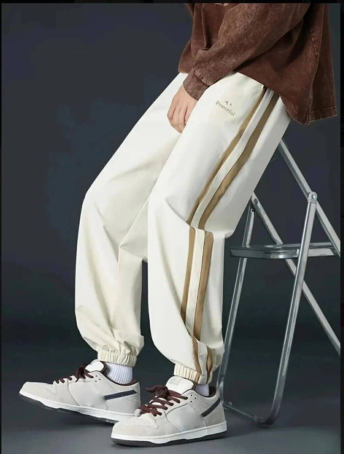 UZARSTYLE Striped Beige Track Pants - Image 2