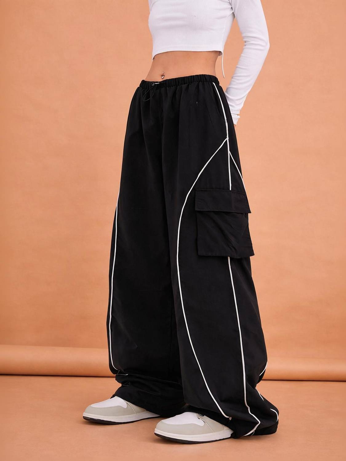 1stLov Self Design Women Black Track Pants
