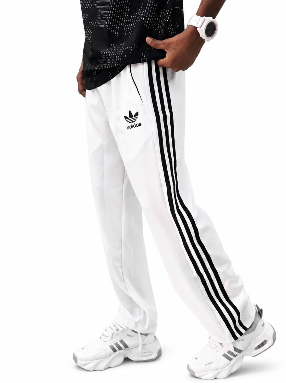 Charmiki Striped Men White Track Pants