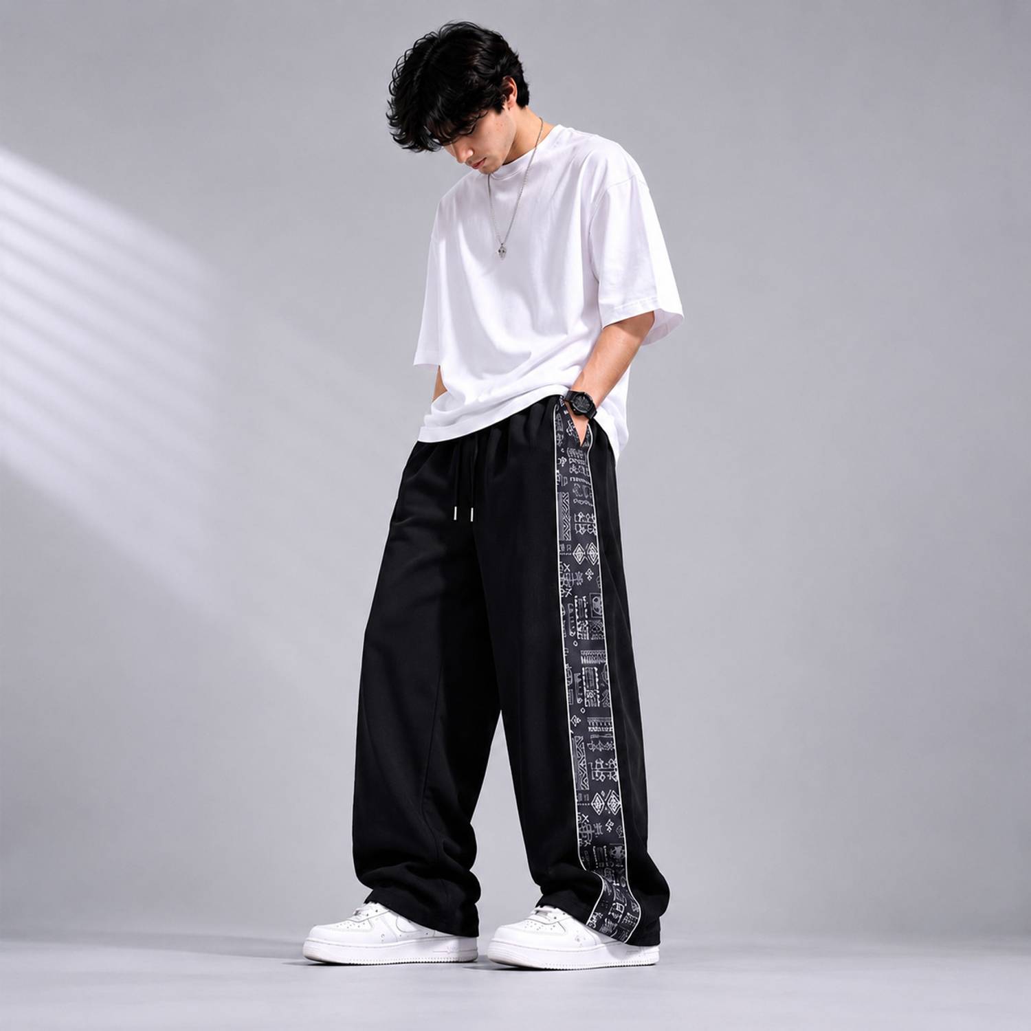 VEXUA Printed Men Black, White Track Pants - Image 3