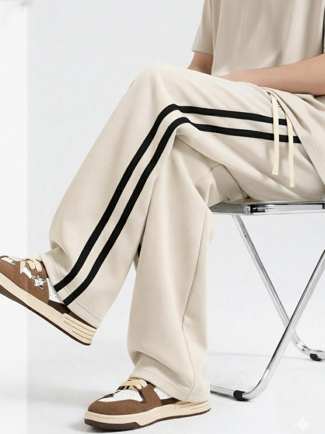 Image of NFTrenzify Striped Men Beige Track Pants