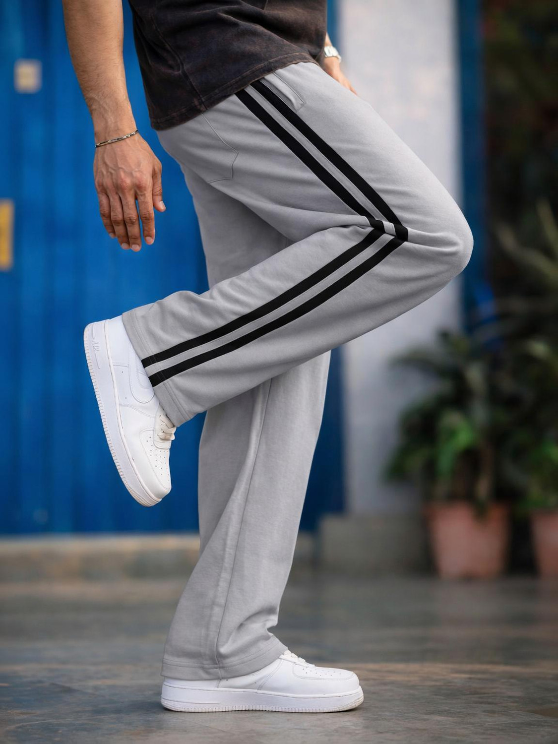 Image of FUBACK Men Solid Grey Track Pants