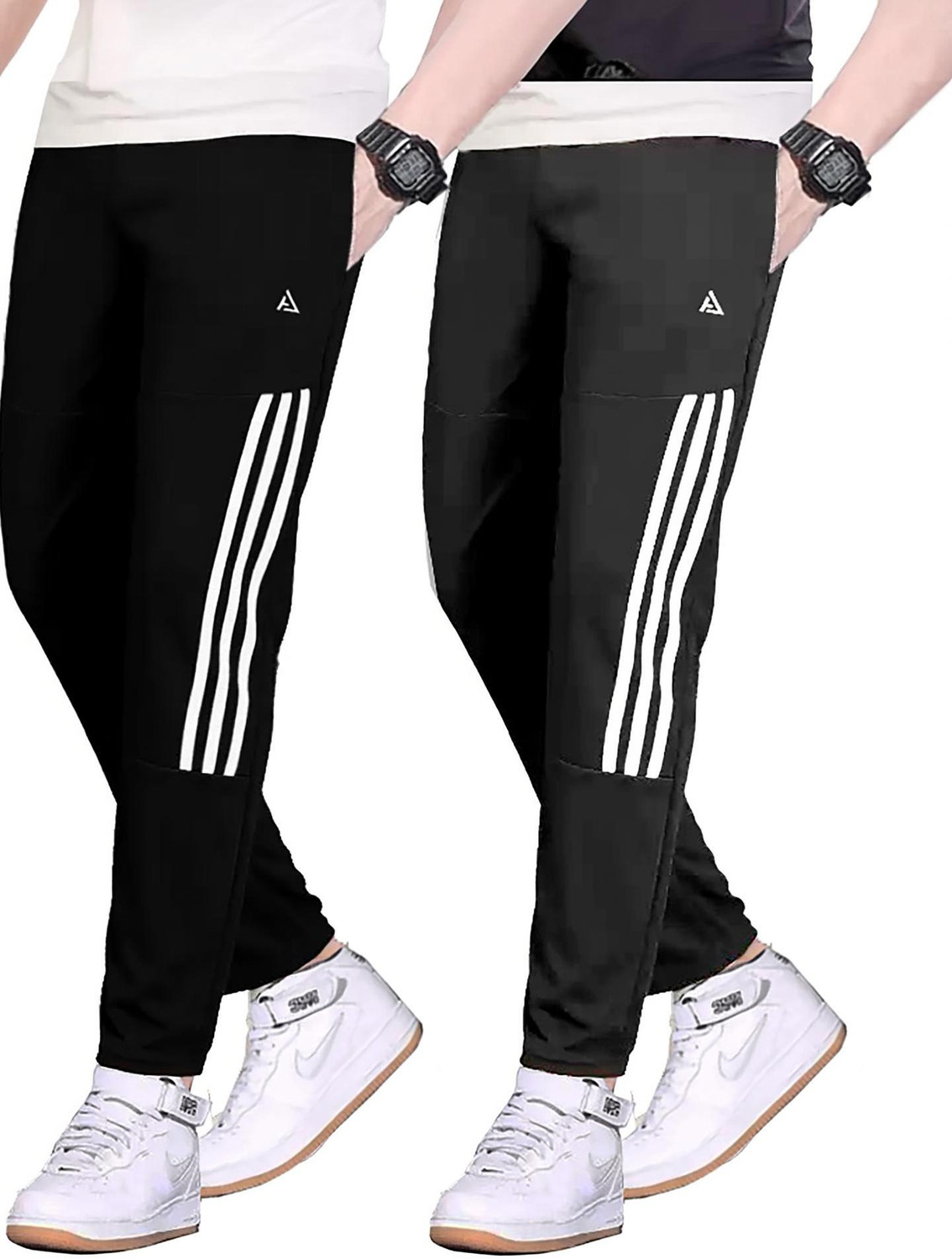 Image of AVOLT Striped Men Black, Grey Track Pants