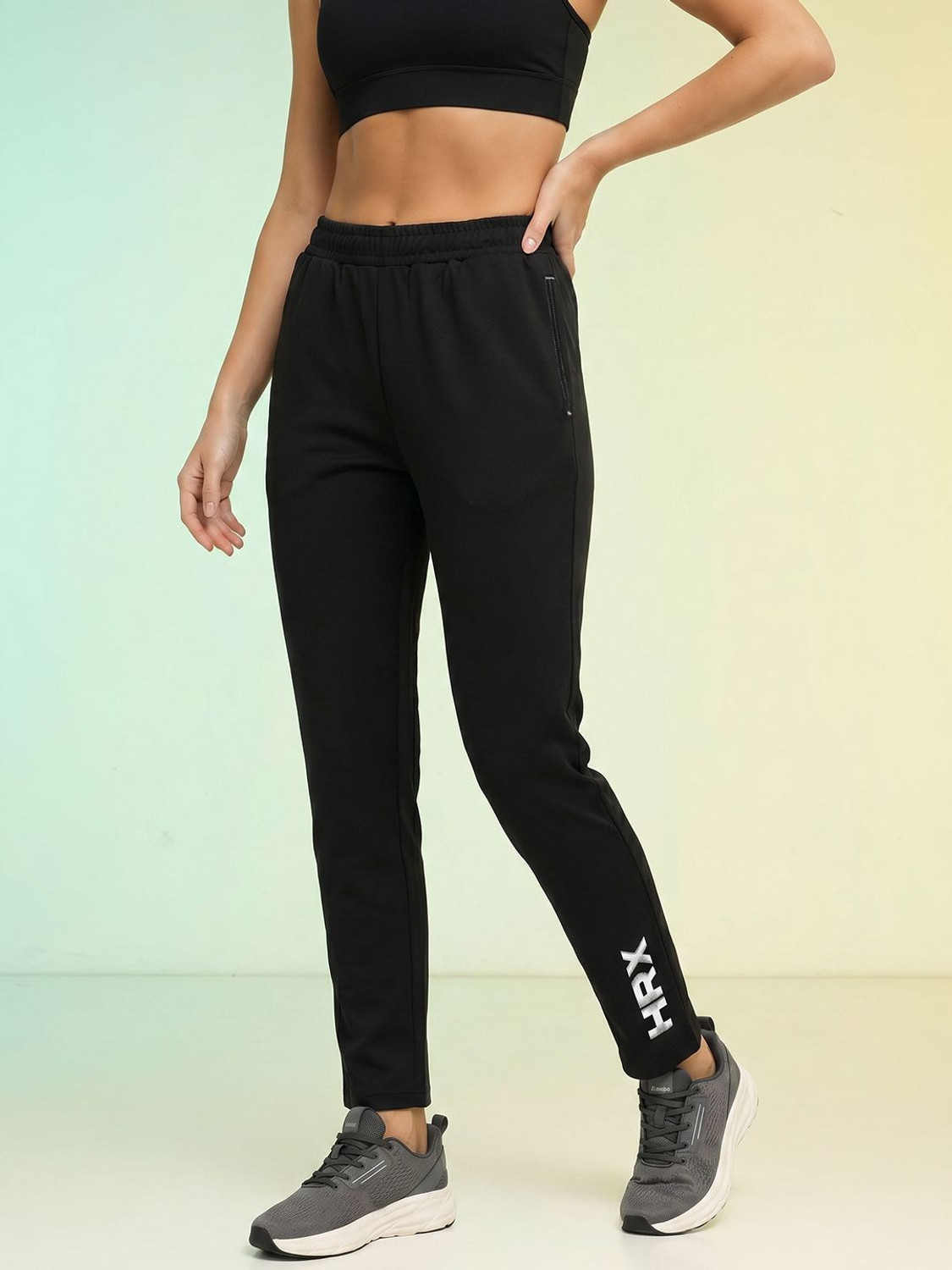 Image of HRX by Hrithik Roshan Self Design Women Black Track Pants