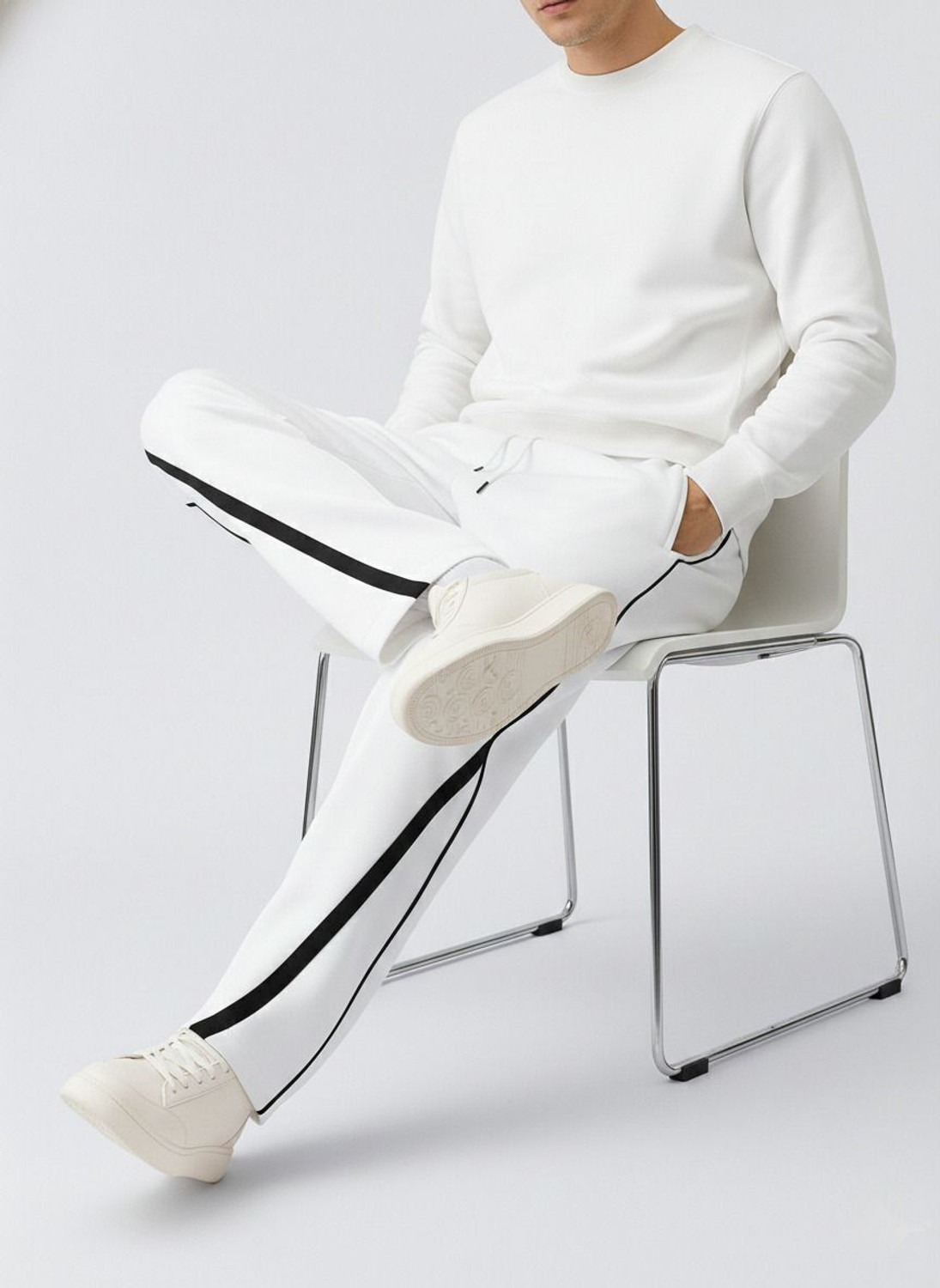 Image of MODESHIFT Solid, Striped Men White Track Pants