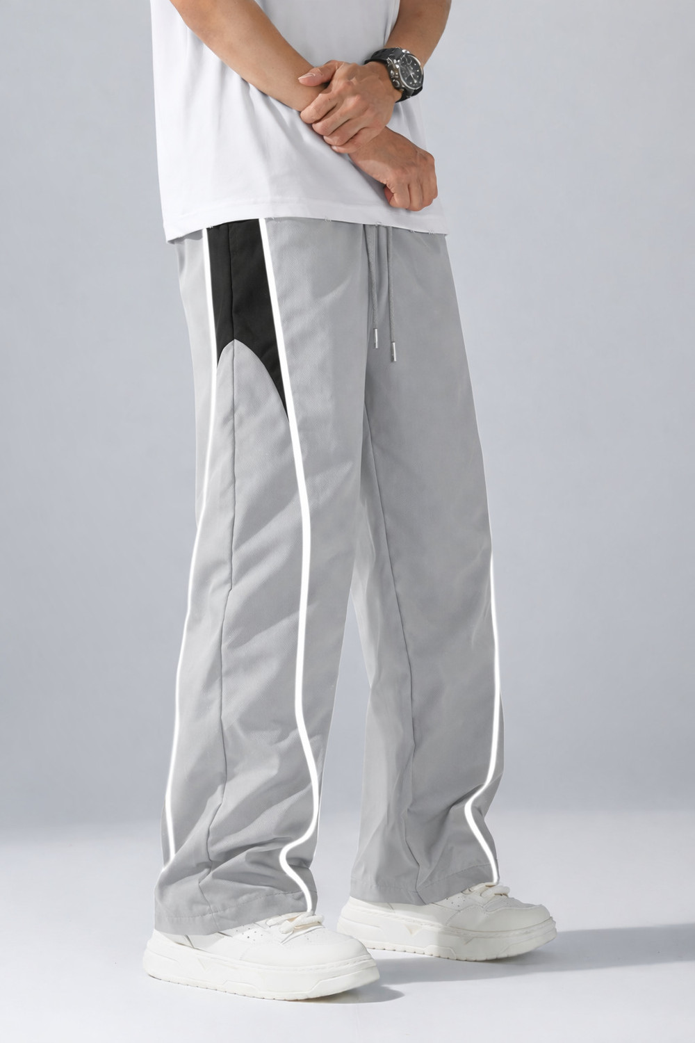 Image of AZLANE Men Striped Grey Track Pants