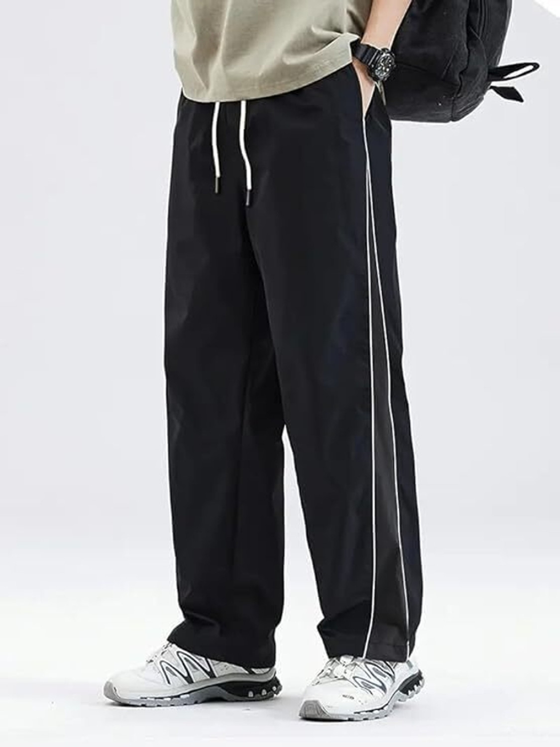Image of Fabitto Striped Men Black Track Pants