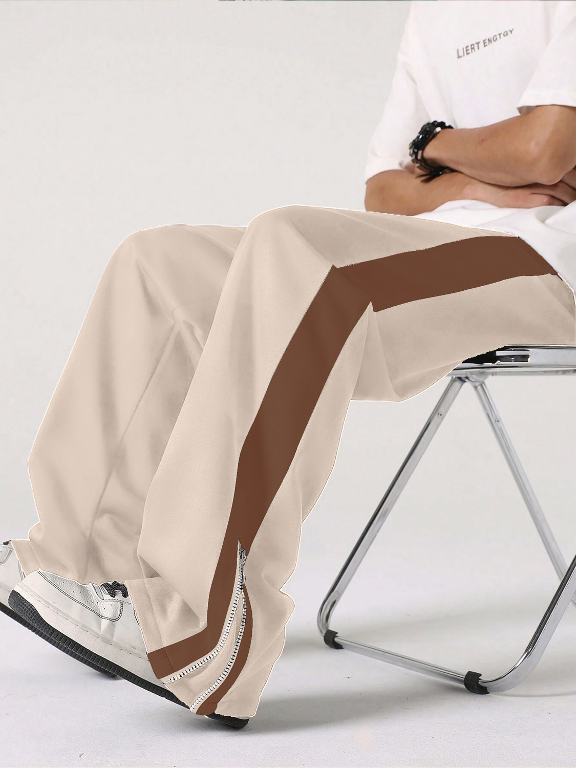 Image of Jump Cuts Solid Men White, Brown Track Pants