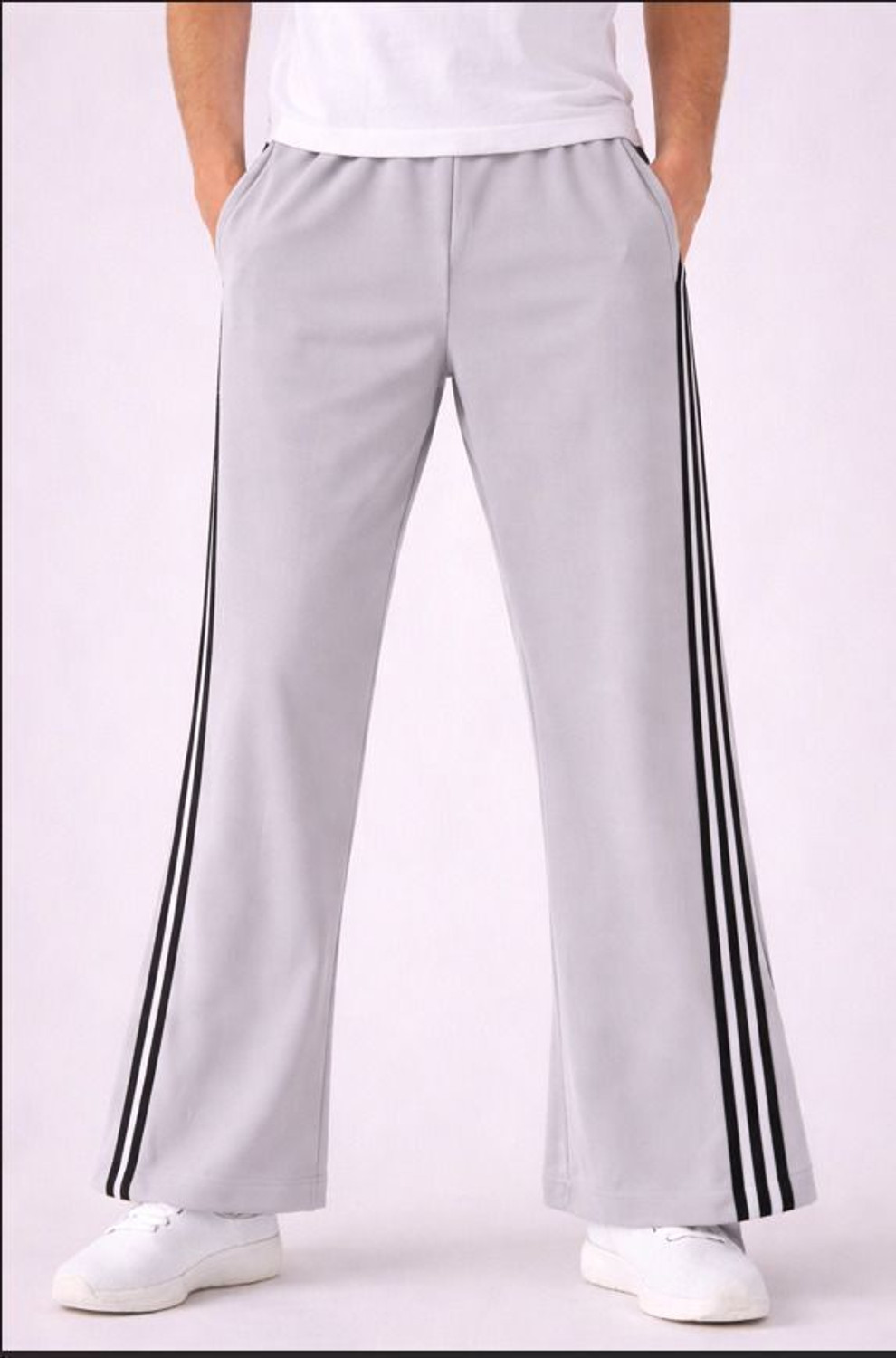 Image of Rivastra Striped Men Grey Track Pants