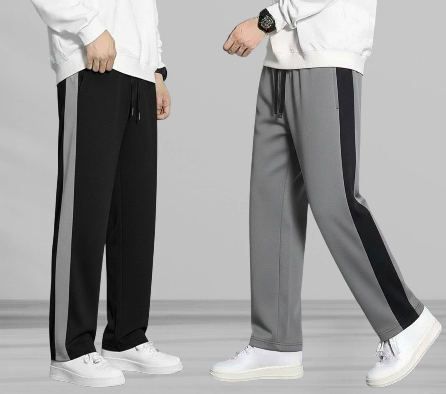 yanexa Men Black, Grey Striped Track Pants Pack of 2