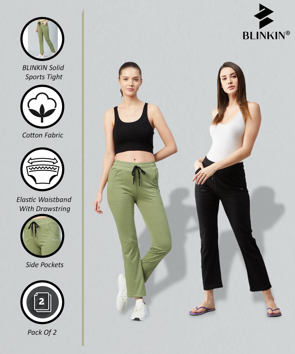 BLINKIN Solid Women Black, Light Green Track Pants - Buy BLINKIN