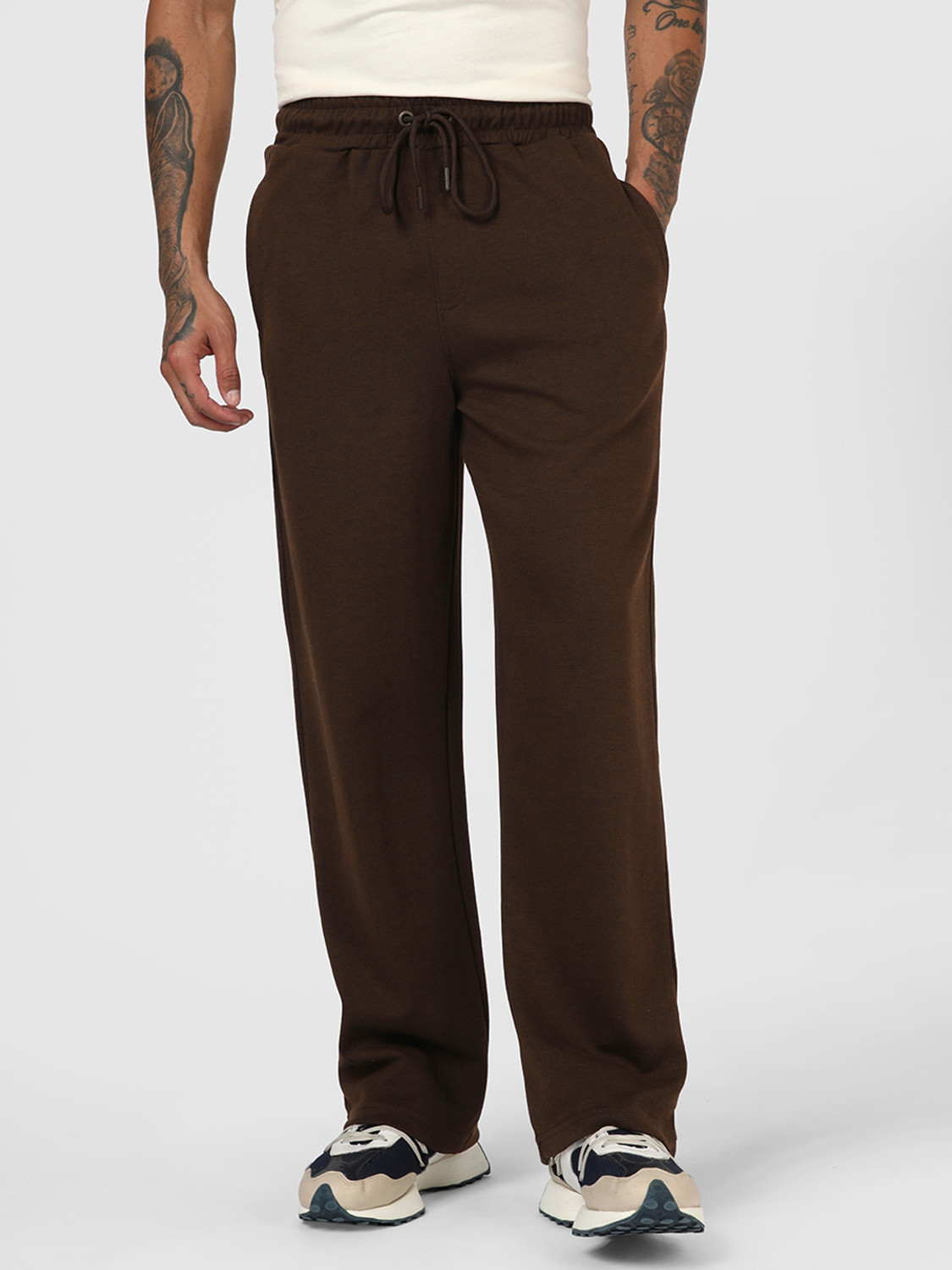 Image of BEWAKOOF Solid Men Brown Track Pants