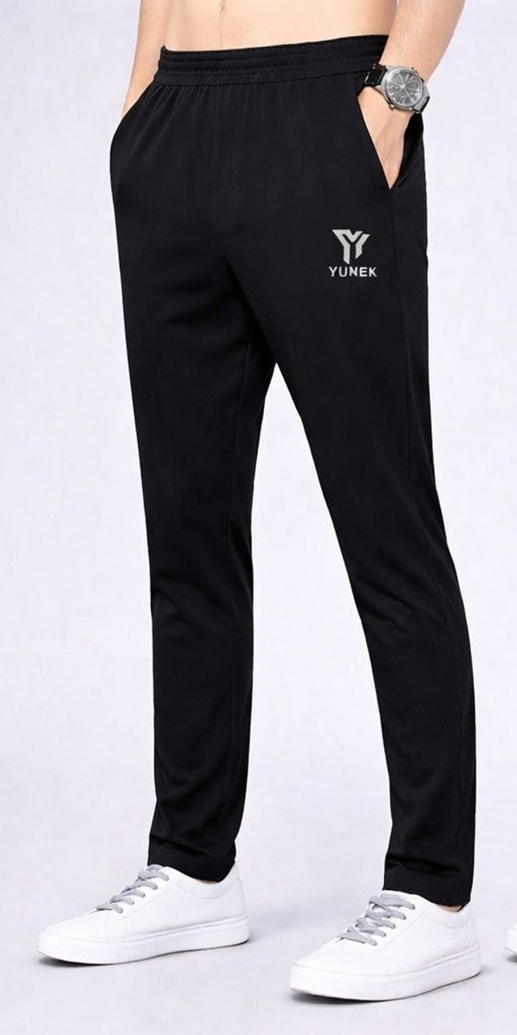 Image of YUNEK Printed Men Black Track Pants
