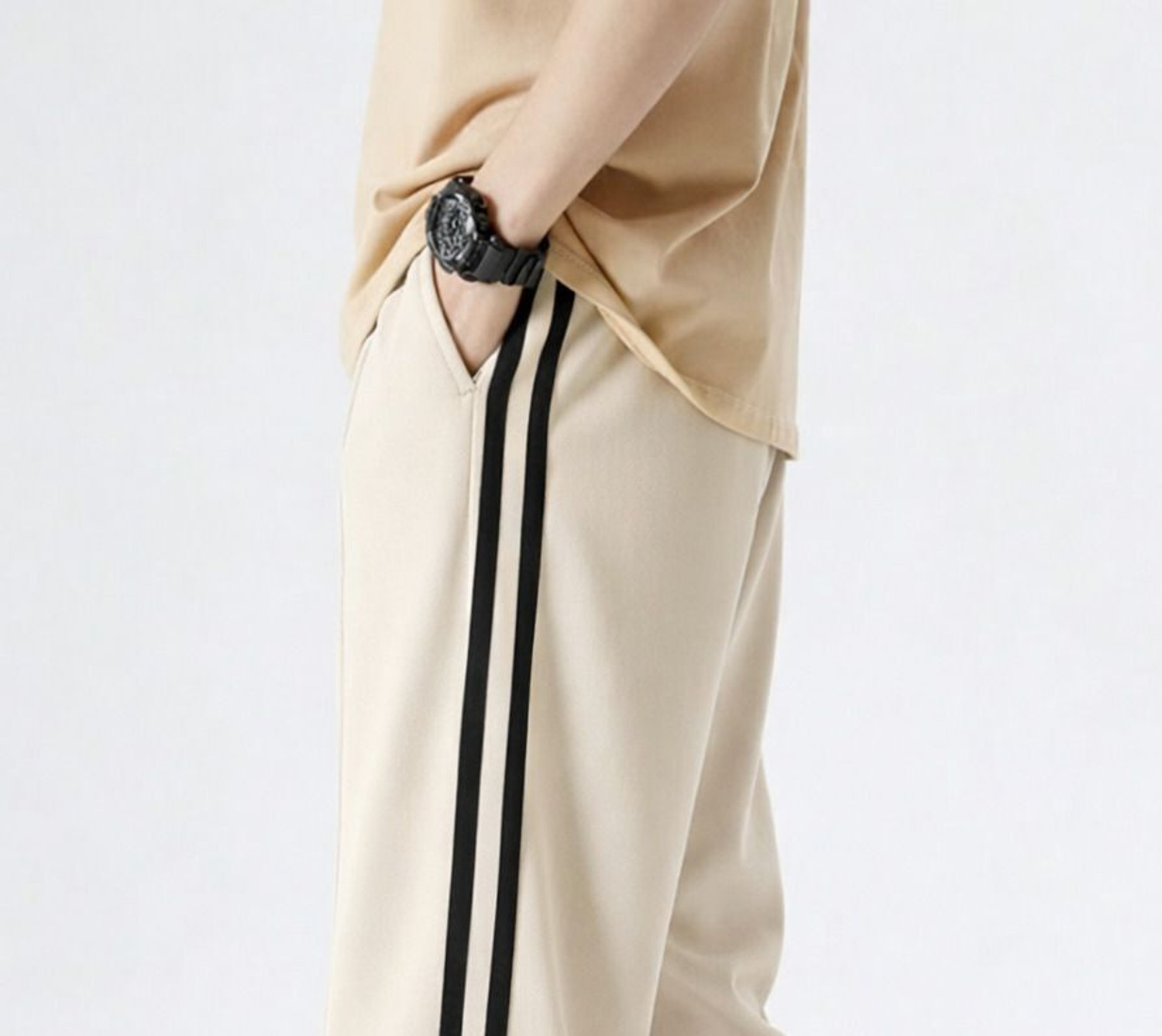 Image of NFTrenzify Striped Men Beige Track Pants