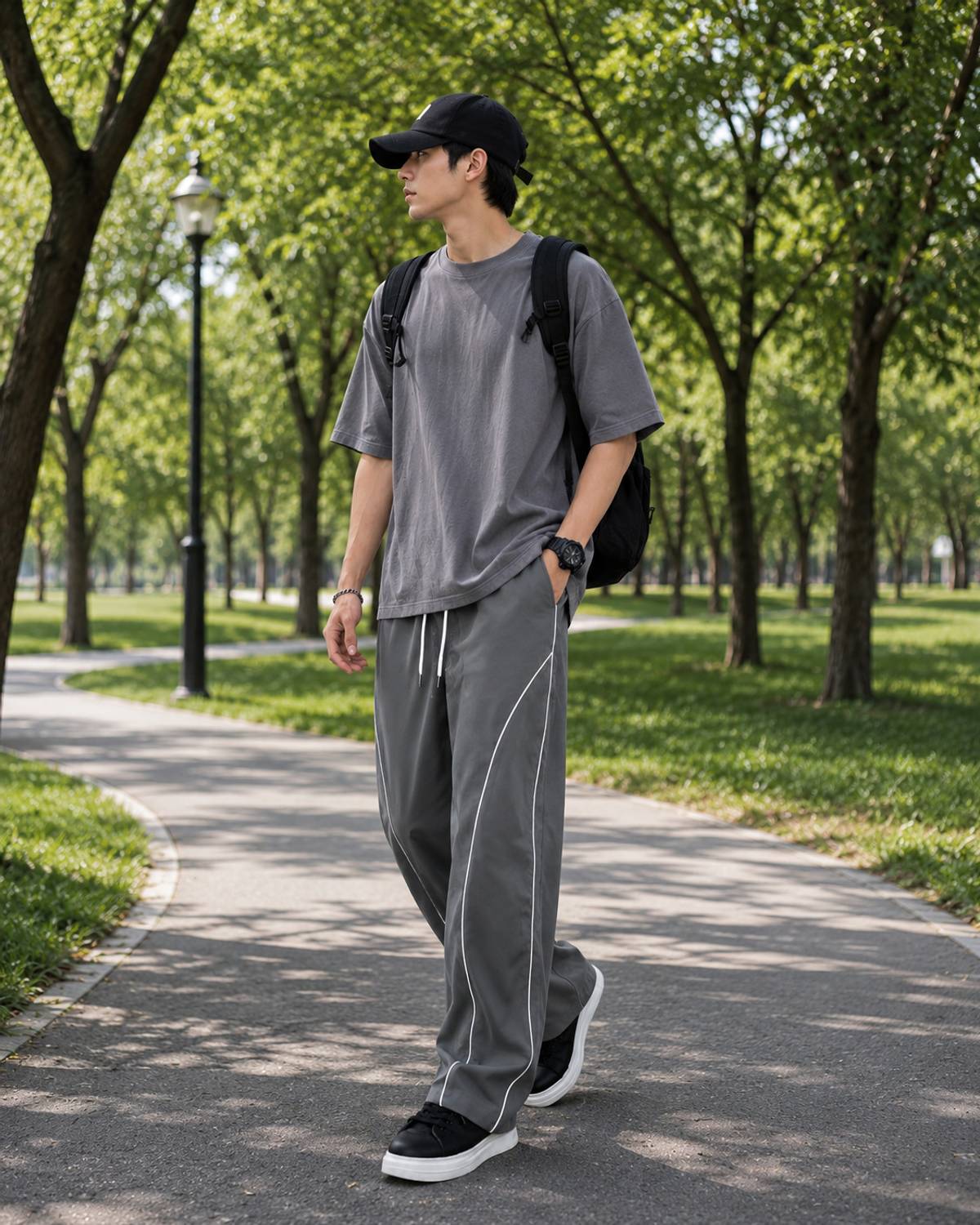 NetClick Grey Striped Men Track Pants - Image 3