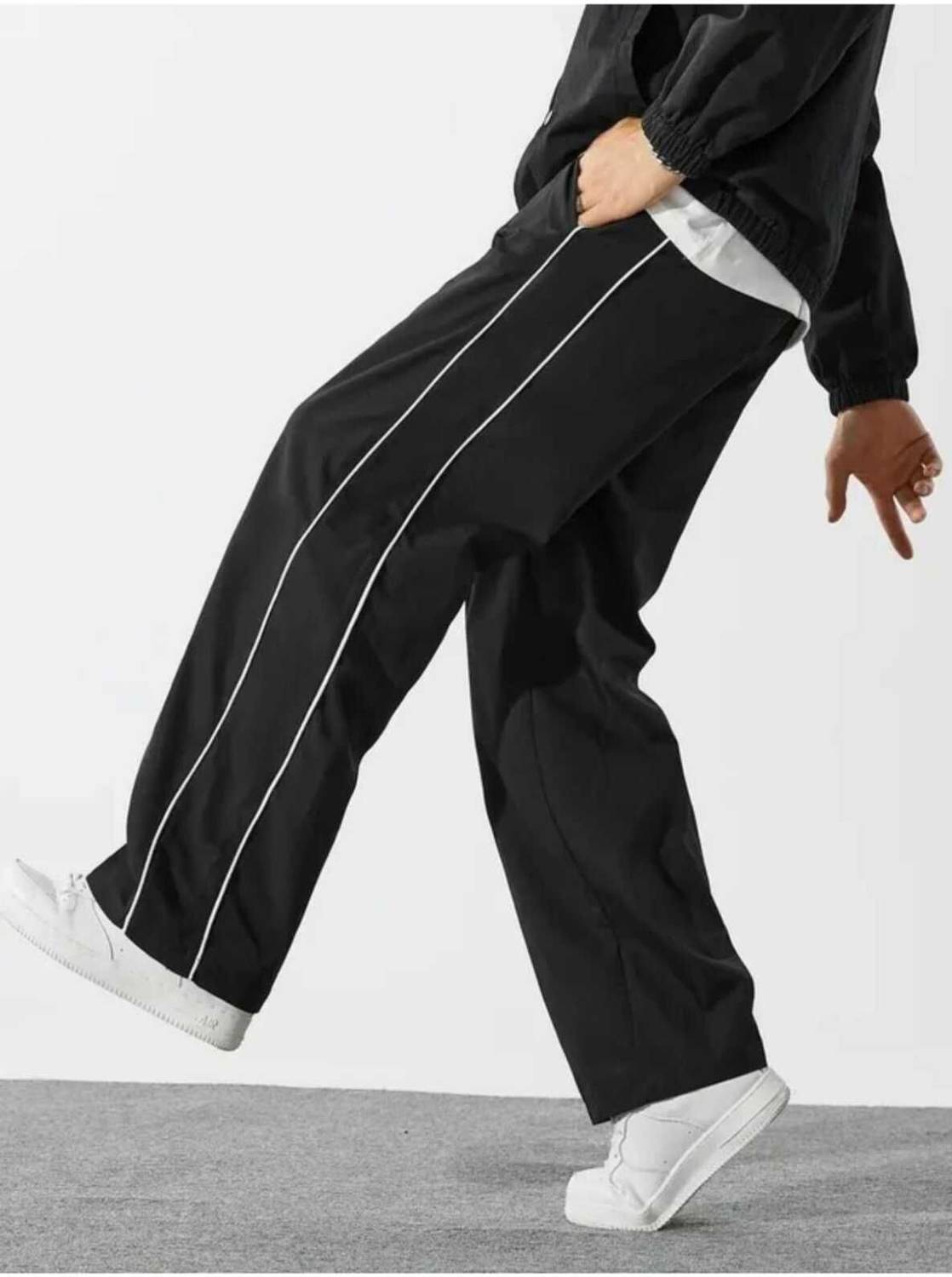 Paralians Striped Men Black Track Pants